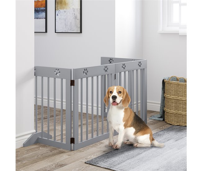 Barreira de Segurança para Cães Madeira de Pinho PawHut Cinza