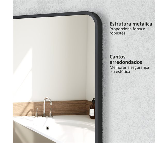 Espelho Casa de Banho Vidro e Metal HOMCOM, casa - casa de banho Preto