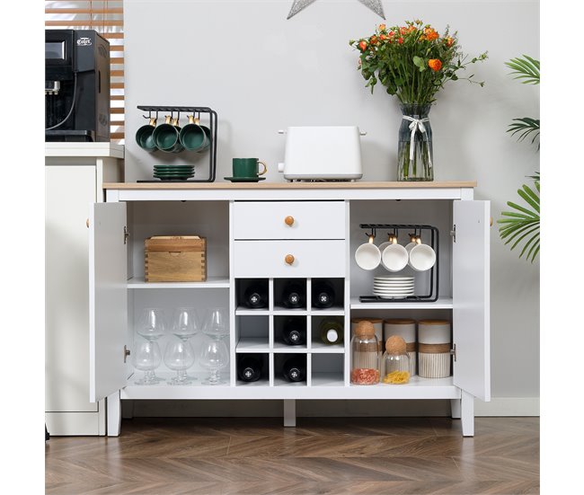 Aparador Melamina de Madeira HOMCOM, casa - cozinha Branco