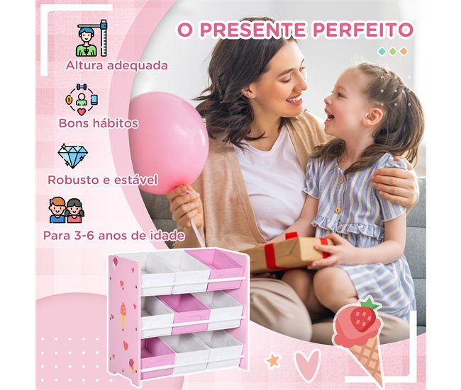 Estante para Brinquedos MDF e Tecido não Tecido ZONEKIZ 63 Cinza