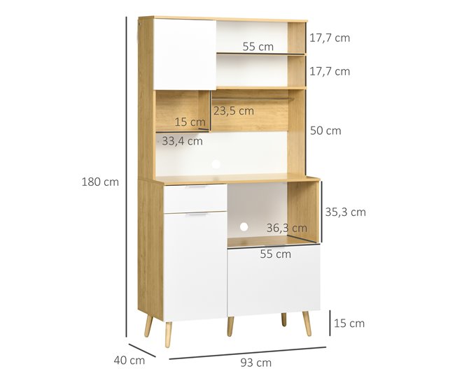 Armário de Cozinha Melamina de Madeira e Madeira de Pinho HOMCOM Castanho