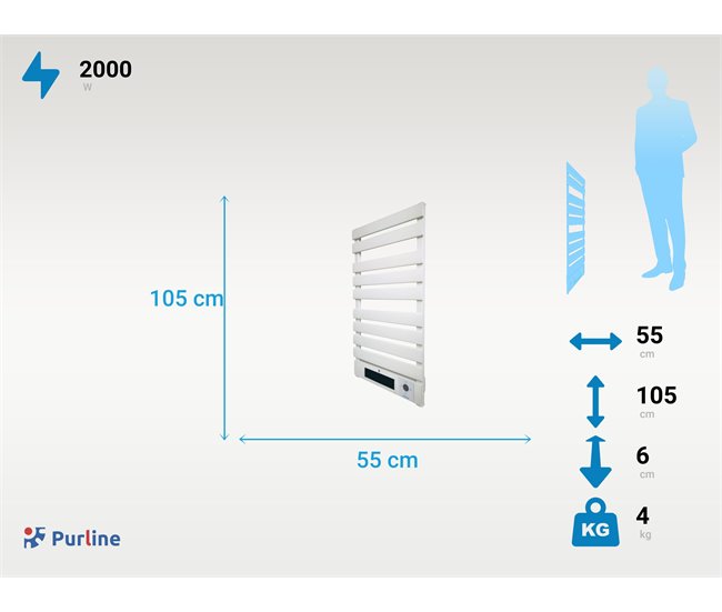 Radiador de toalheiro de alumínio de 2000 W com aquecedor de cerâmica Branco