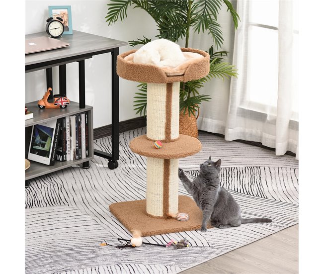 Arranhador para Gatos Aglomerado de Madeira, Poliéster e Sisal Castanho