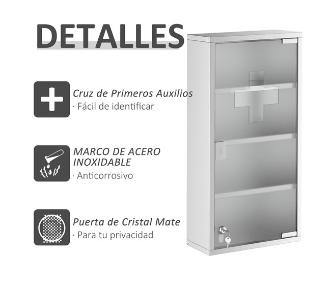 Armário para Remedios Aço 430 inox, porta em vidro temperado Cinza