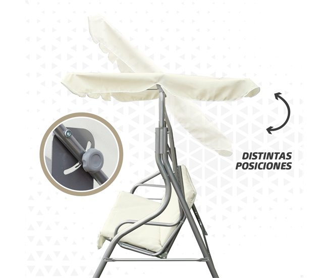 Cadeira de baloiço de jardim em marfim com capota basculante 3 lugares Aktive Preto