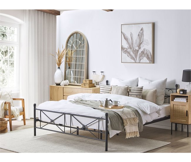 Beliani Cama com estrado Metal RODEZ 186x208 Branco