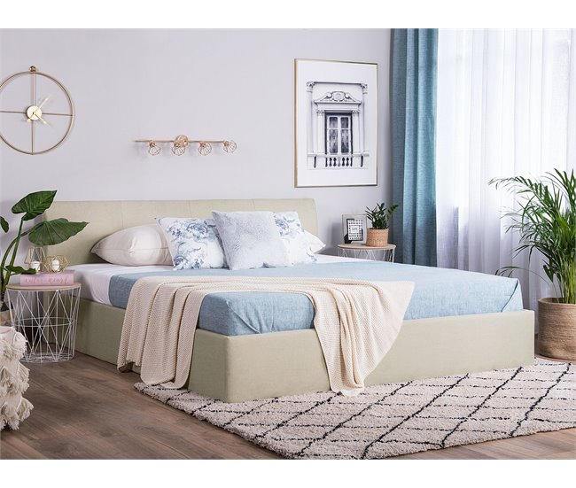 Beliani Cama com estrado Poliéster ORBEY 197x212 Bege