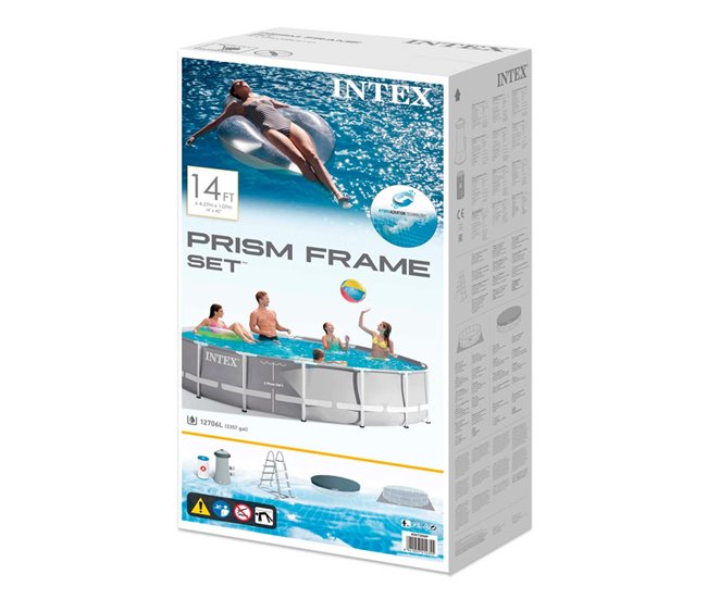 INTEX Prism Frame piscina redonda acima do solo com sistema de filtragem Cinza