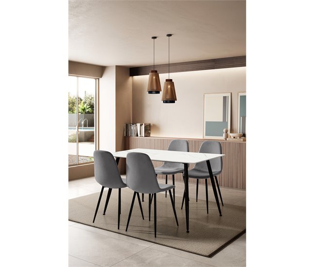 Conjunto de 1 mesa e 4 cadeiras MINKA Branco/cinza