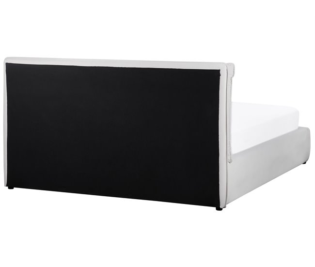Beliani Cama com armazenamento Veludo BAJONNA 184x235 Branco/ Bege