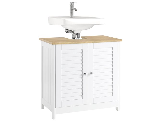 Armário de lavatório para lavatório FRG237-WN SoBuy PT Branco/ Madeira