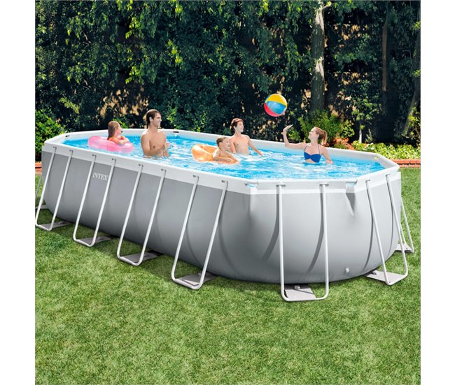 Piscina oval amovível Intex estrutura prisma oval 610x305x122 cm com purificador Cinza