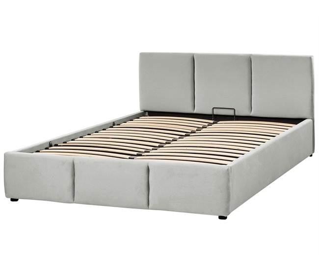 Beliani Cama com armazenamento Veludo BOUSSE 171x219 Bege