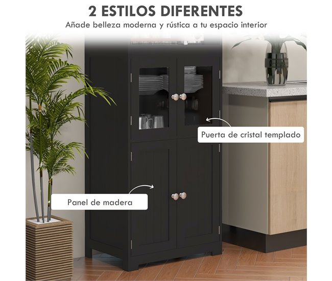 Armário de Cozinha MDF e Vidro Temperado HOMCOM Preto