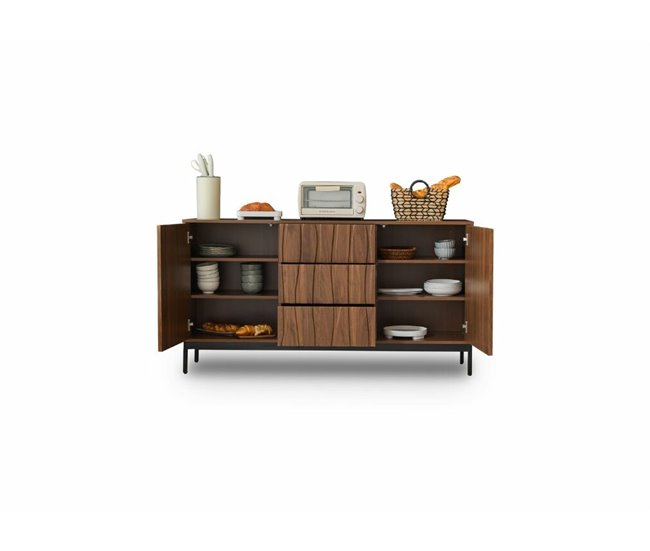 Aparador Vintage 3D Ondulado 3 Gavetas Castanho