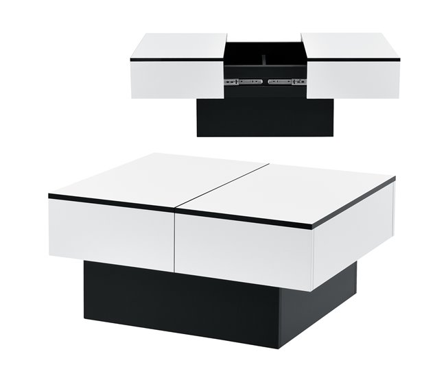 Mesinha de lente com compartimentos ocultos aglomerados Branco/ Preto