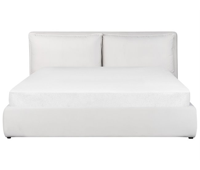 Beliani Cama com armazenamento Veludo BAJONNA 204x235 Bege
