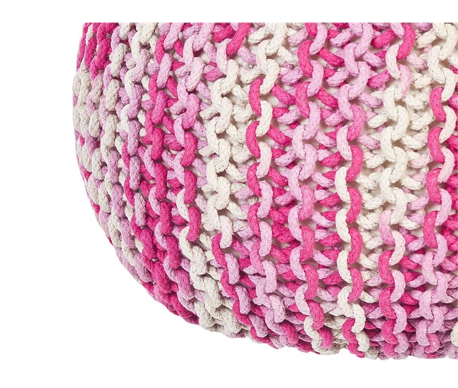 Pufe redondo em tricot branco e azul 50 x 35 cm CONRAD Branco/ Bege