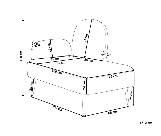 Beliani Chaise longue versão à esquerda Veludo ARCEY Branco