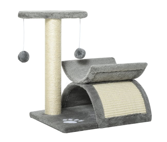 Arranhador para Gatos Aglomerado de Madeira, Pelúcia e Sisal Cinza