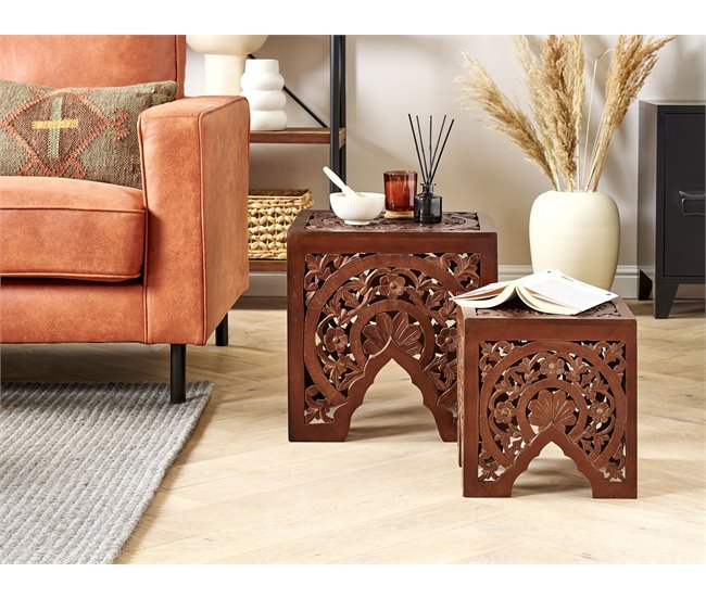 Beliani Conjunto de mesas SHUKUR Castanho
