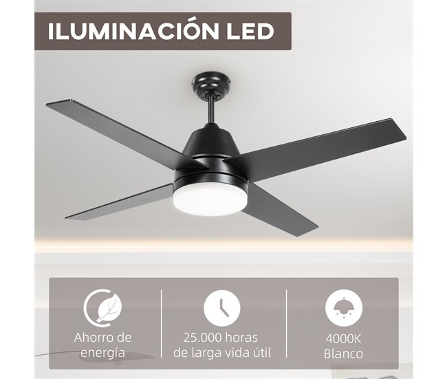 Ventoinha de Teto com Luz MDF, Acrílico HOMCOM Preto