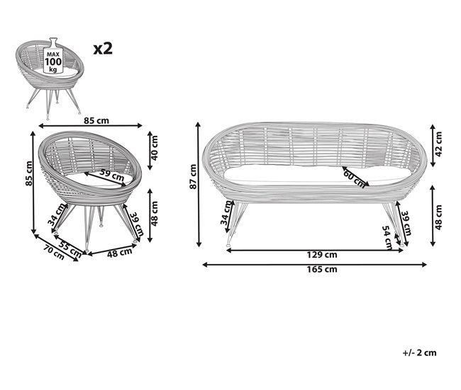 Beliani Conjunto lounge Rattan/vime MARATEA Natural
