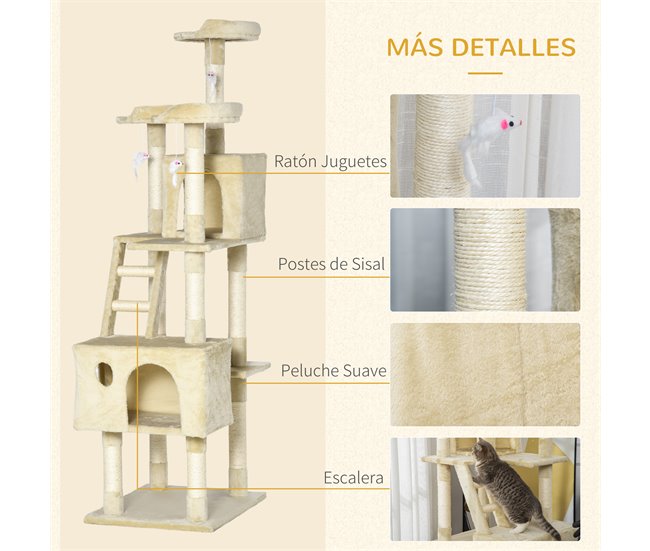 Arranhador para Gatos Aglomerado, Pelúcia e Corda de Sisal PawHut Bege