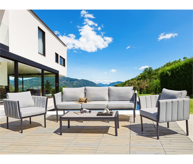 Beliani Conjunto lounge Aço SKALA Cinza Claro