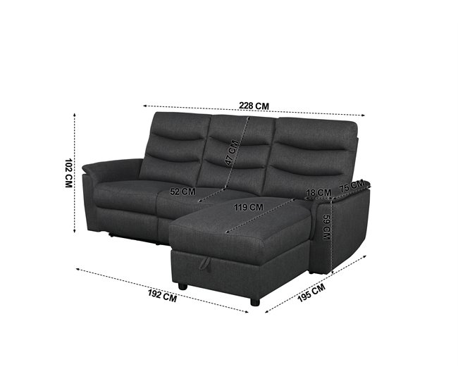 Chaise loungue relax elétrico FAMILY Antracite
