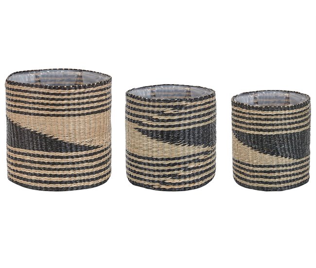 Beliani Conjunto de 3 vasos para plantas RATTAIL Bege