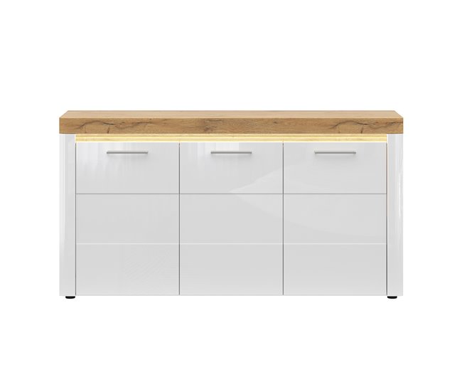 Aparador de 3 portas com LED Nara Natural/ Branco