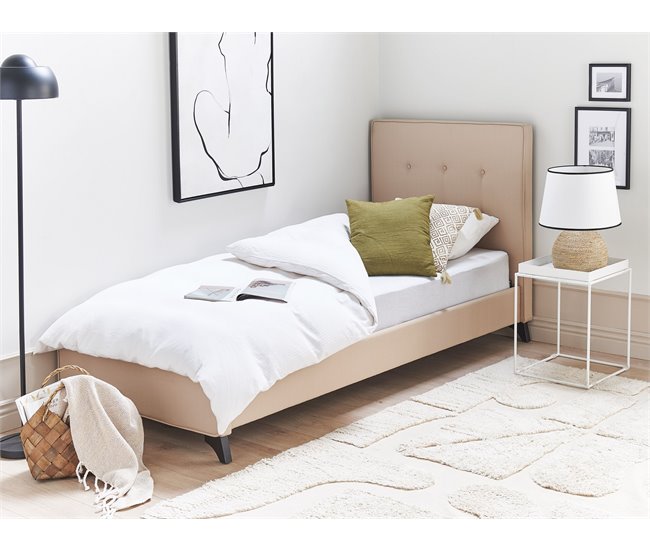 Beliani Cama com estrado Poliéster AMBASSADOR 102x216 Bege