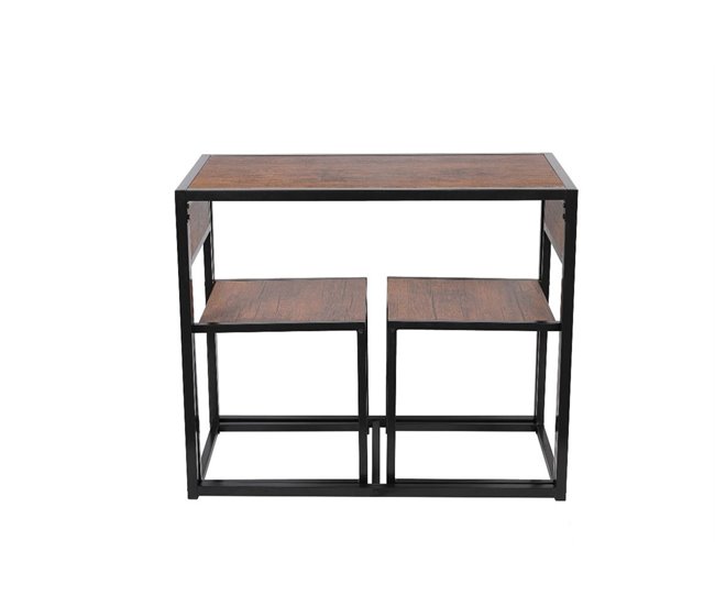 Conjunto mesa fixa e 2 cadeiras de cozinha DUO I Preto/ Madeira