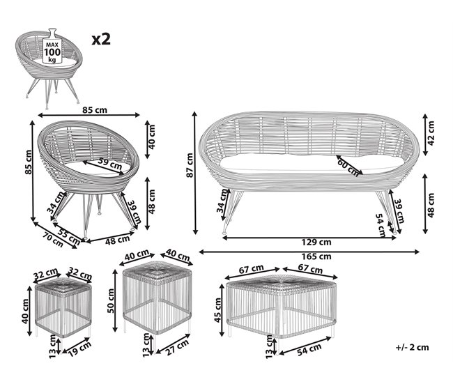 Beliani Conjunto lounge Rattan/vime MARATEA/CESENATICO Natural