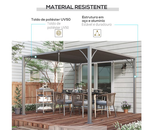 Pérgola de Exterior alumínio, aço, poliéster Outsunny Cinza