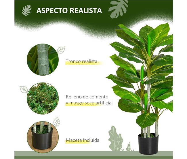 Árvore Perene Artificial PE, PEVA, Aço e Cimento HOMCOM Verde