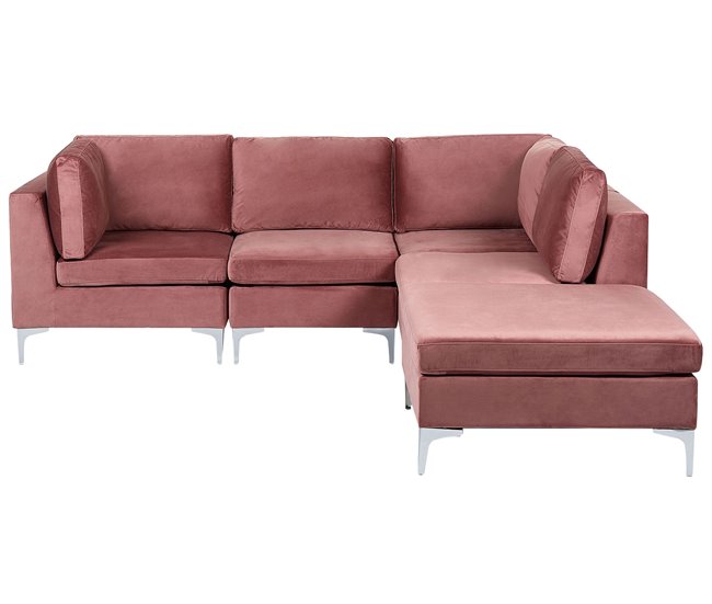Beliani Sofá com repousa-pés Veludo EVJA Rosa