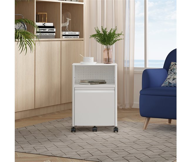 Armário de arquivo com rodízios Velvevn 1 gaveta aço [en.casa] Branco