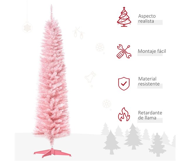 Árvore de Natal PVC, metal e plástico HOMCOM, casa - natal Rosa