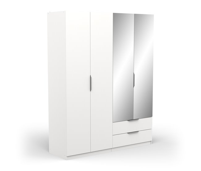 Roupeiro GHOST portas batentes com espelho e 2 gavetas Branco
