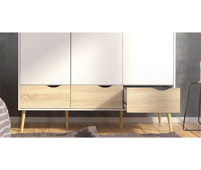 Roupeiro DELTA portas batentes e 3 gavetas 147x200cm branco Branco