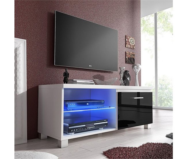  Armário de TV LED 100 Branco/ Preto