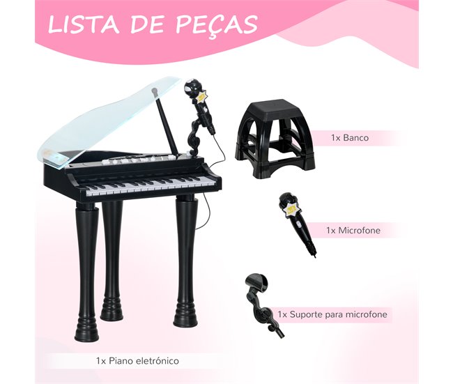 Piano para Crianças ABS, PP e Acrílico AIYAPLAY Preto