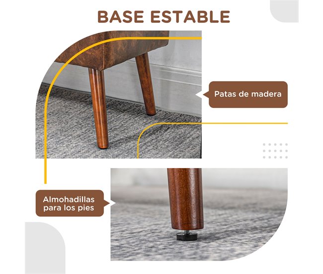Banco Pé de Cama PU, Espuma e Madeira de Borracha HOMCOM Castanho