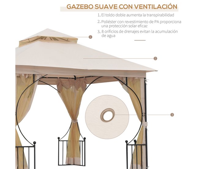 Pérgola de Jardim metal e poliéster Outsunny 295x295 Bege