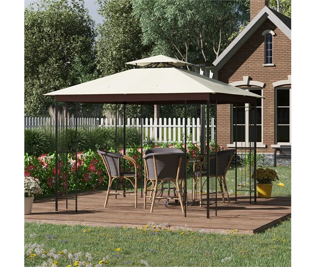 Pérgola de Jardim Aço e Poliéster Outsunny 297x297 Bege
