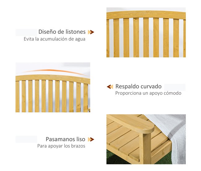 Banco de Exterior Madeira de Abeto Outsunny 143x51 Laranja