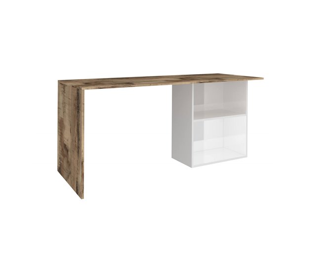 Mesa com efeito de madeira 110x50 Branco/ Madeira