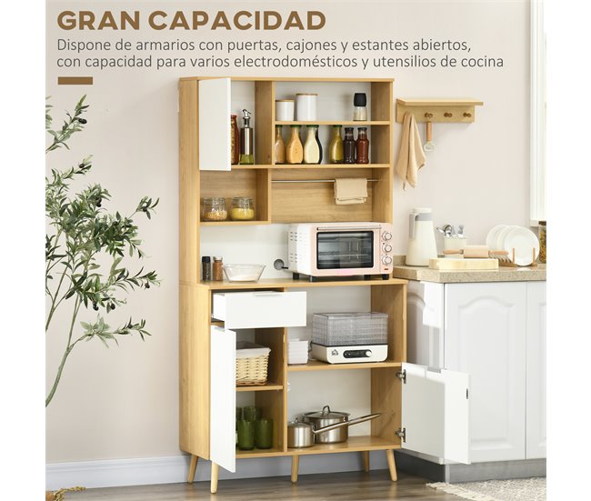 Armário de Cozinha Melamina de Madeira e Madeira de Pinho HOMCOM Castanho